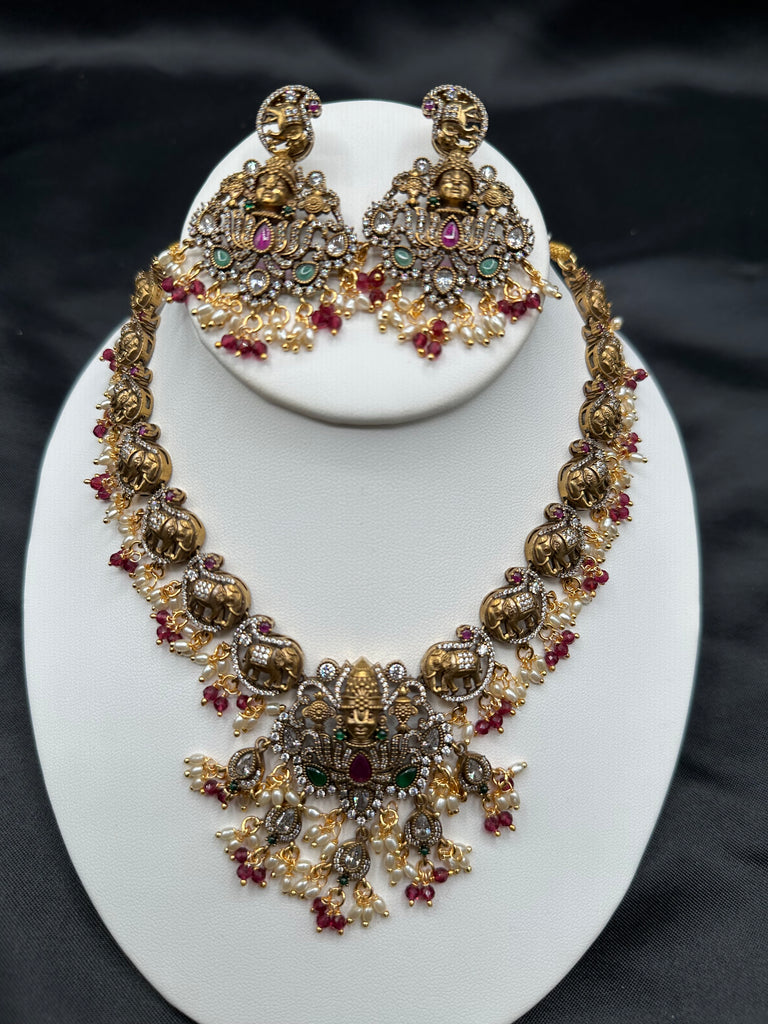 Venkateshwara Swamy face with moissanite stones necklace set