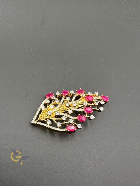 Cz & Ruby stones saree pin/ brooch