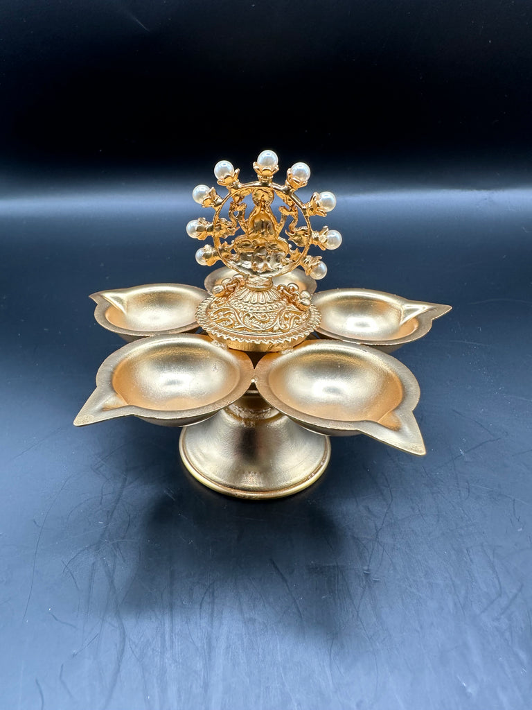 Full gold with pearls Lakshmi design Deepam/ Diya 
Set of 2 deepam