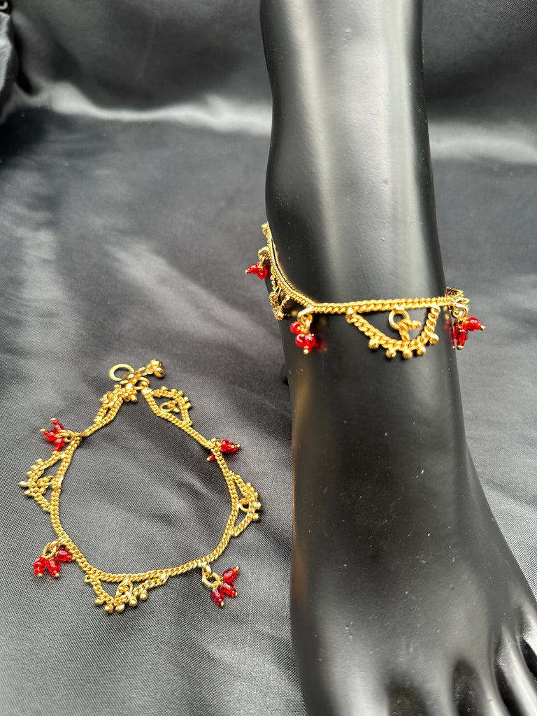 Red color stones set of 2 anklets