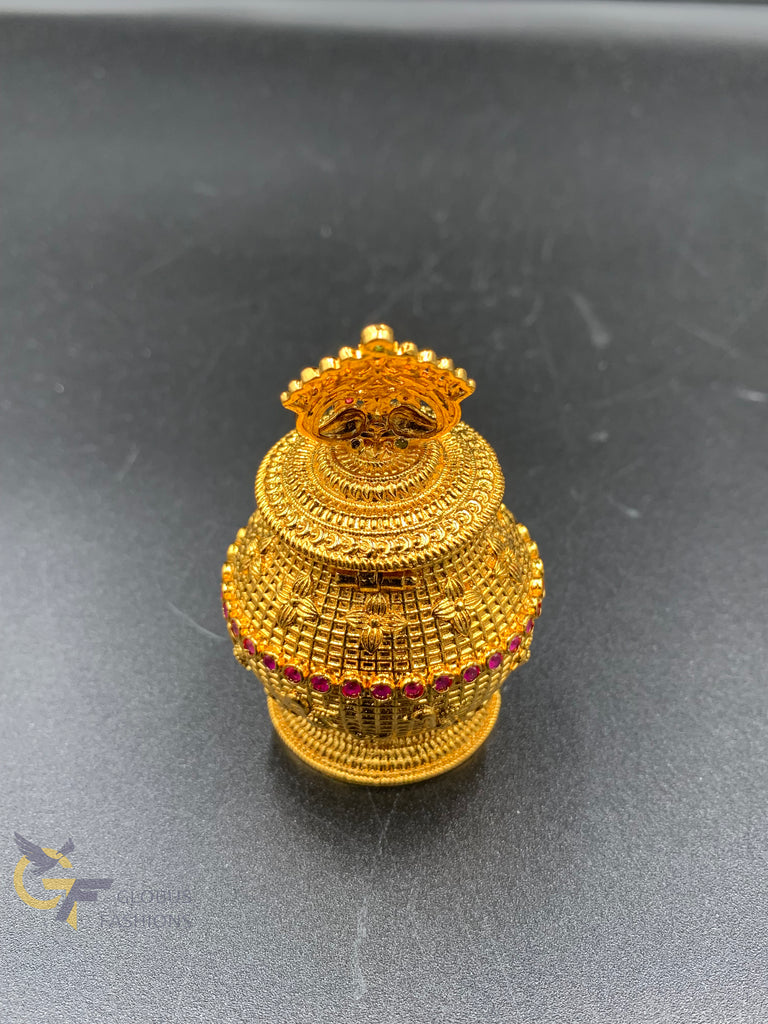 Plain gold with ruby stones kumkum box
