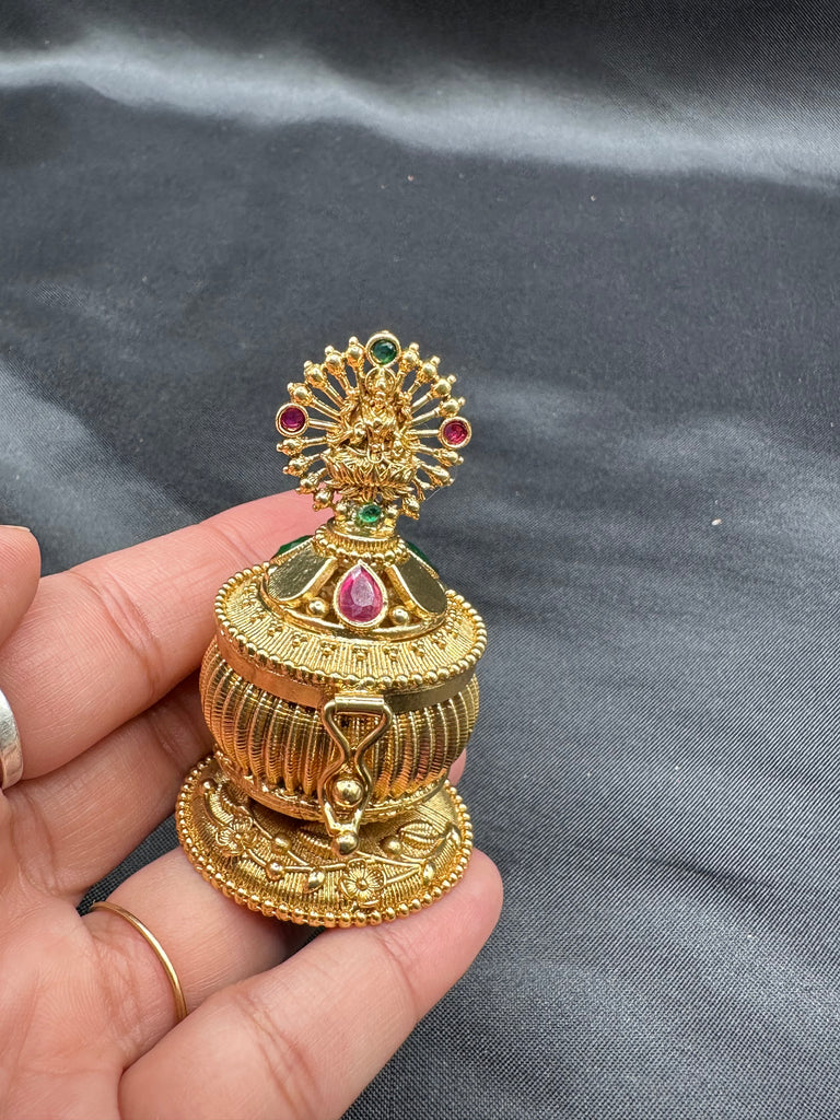 Beautiful multicolor Stones with Lakshmi print antique kumkum & Turmeric box