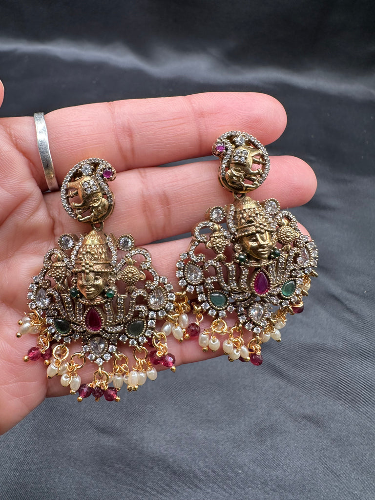 Venkateshwara Swamy face with moissanite stones necklace set