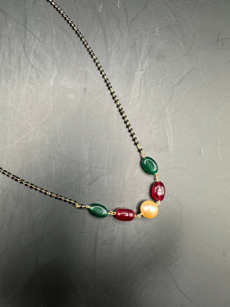 Natural Emerald & Ruby beads with pearls black beads chain