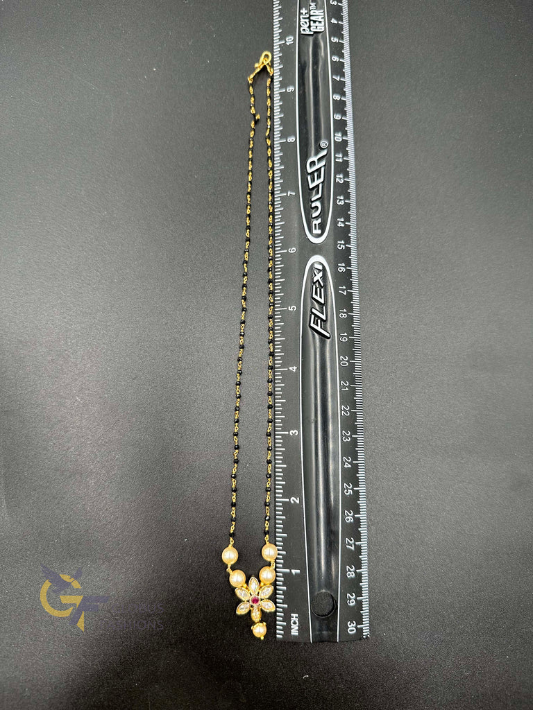 Pearls and Kundan Stones pendant with black beads chain