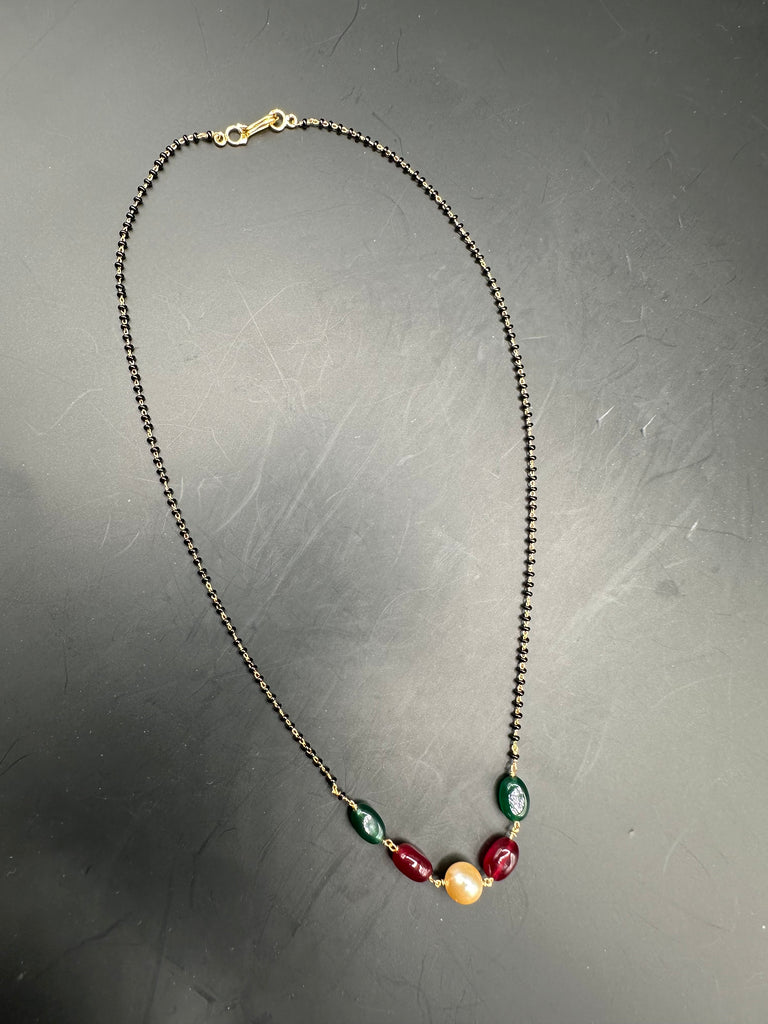 Natural Emerald & Ruby beads with pearls black beads chain