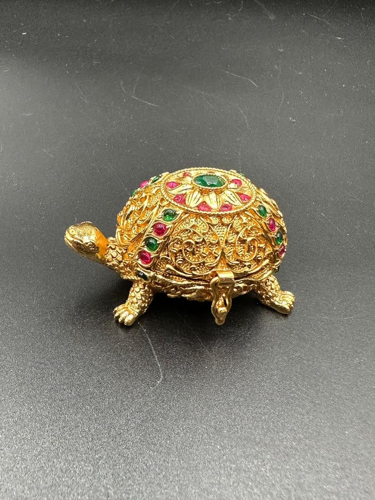 Multicolor Stones Turtle kumkum & Turmeric box