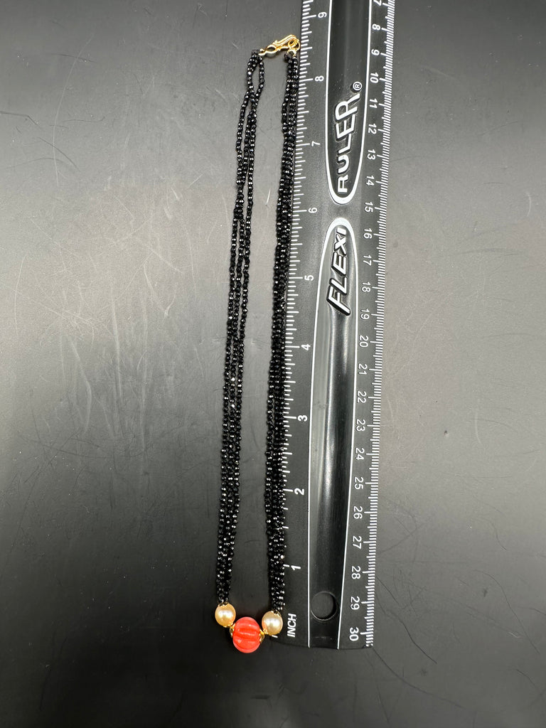 Plain high quality black diamond beads with real coral pumpkin shape bead pendant