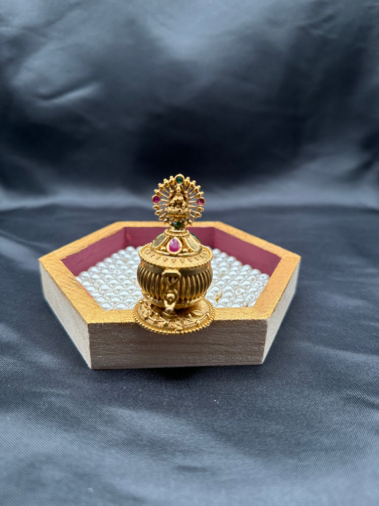 Beautiful multicolor Stones with Lakshmi print antique kumkum & Turmeric box