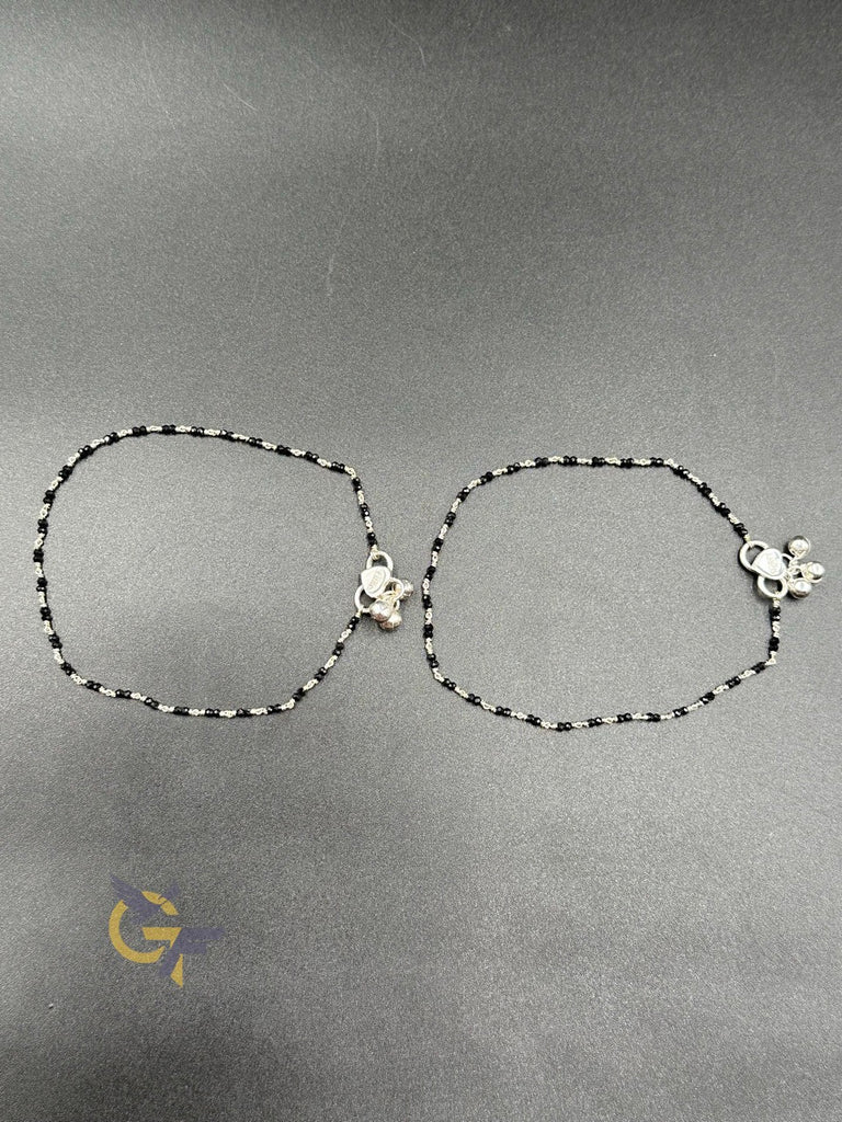 Pure Silver black diamond beads anklets