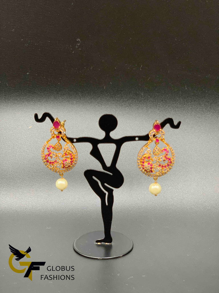 Ruby and CZ stones Peacock design chandbali earrings