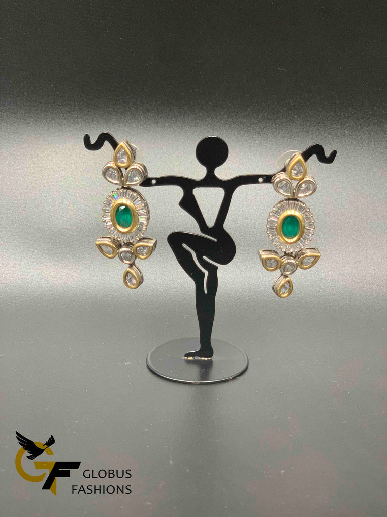 Cz stones with emerald stones German silver earrings