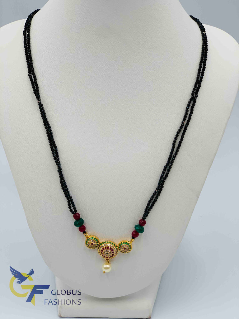 Cute multicolor stones pendant set with black diamond beads chain