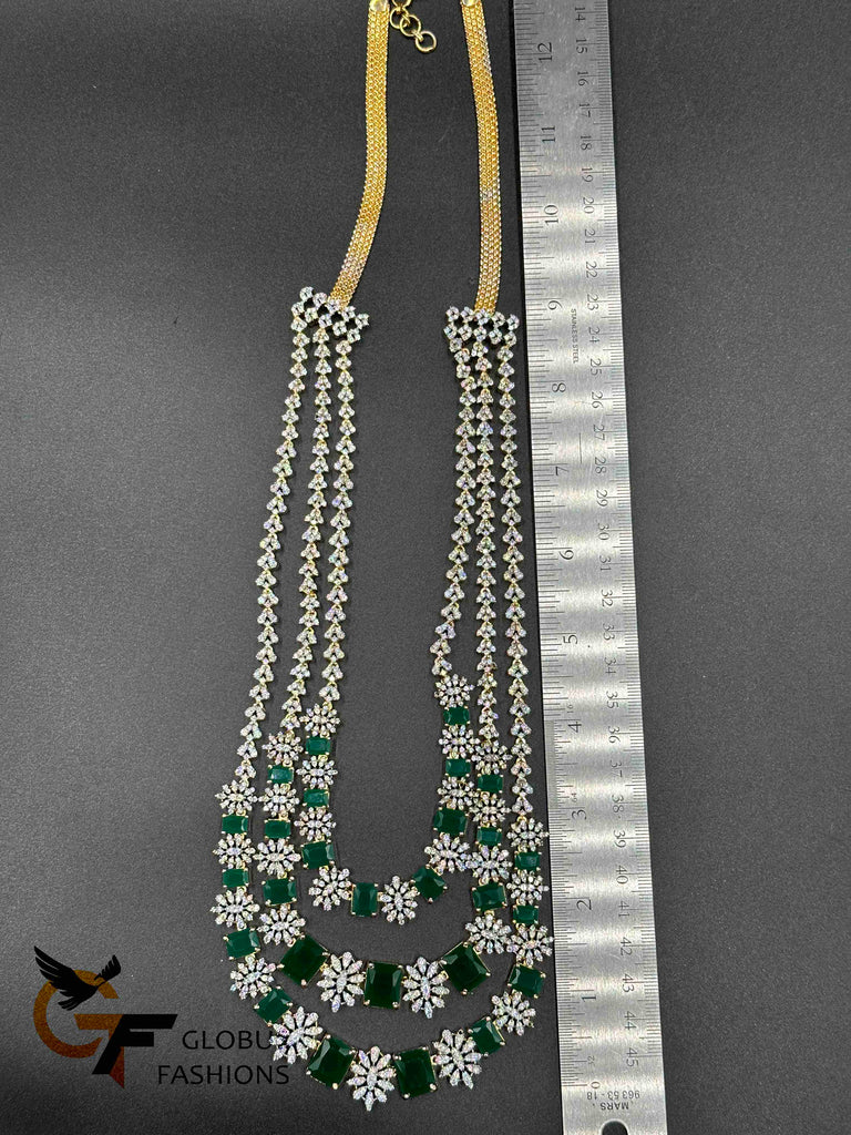 Emeralds and CZ stones three line necklace set