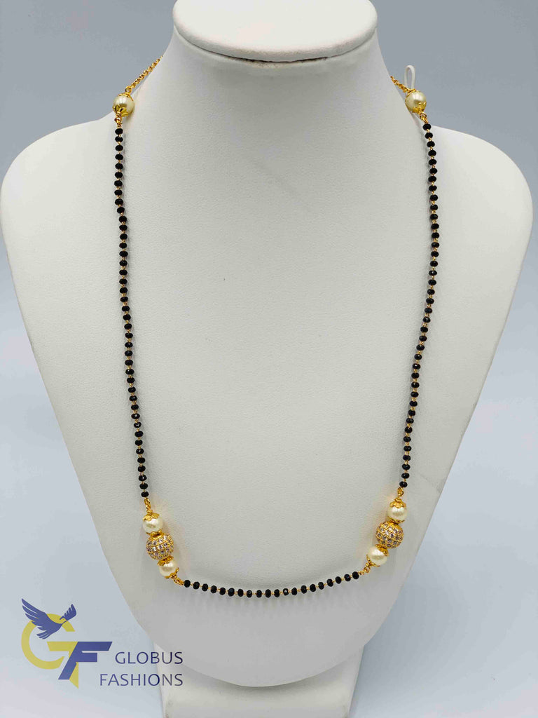 Single line black diamond beads chain with cz stones balls and pearls