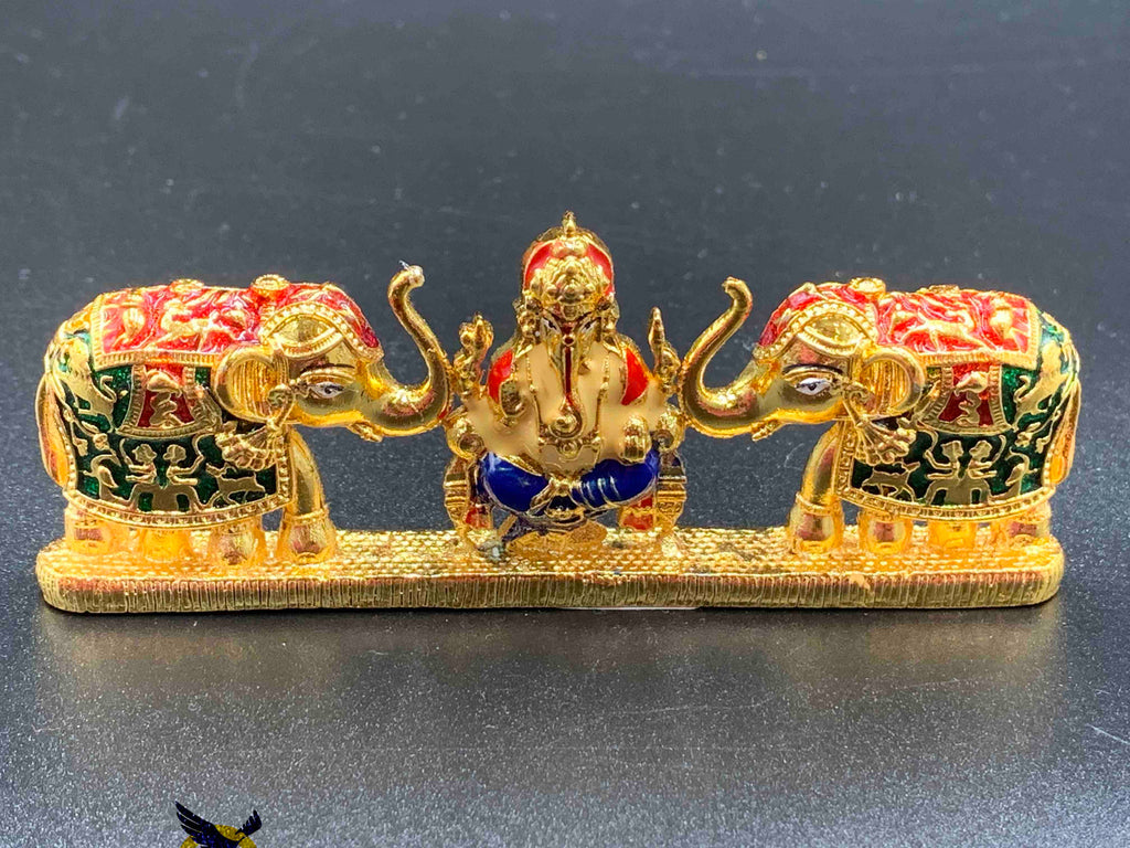 Elegant enamel paint Ganesh with elephants