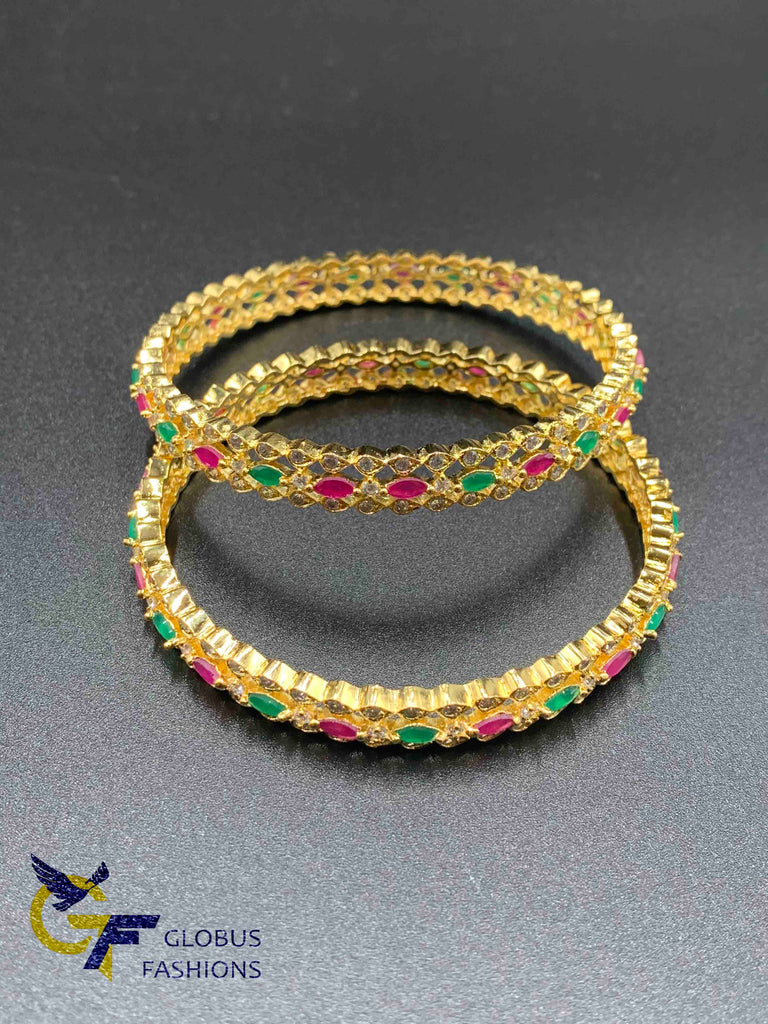Three lines multi-color stones set of two bangles
