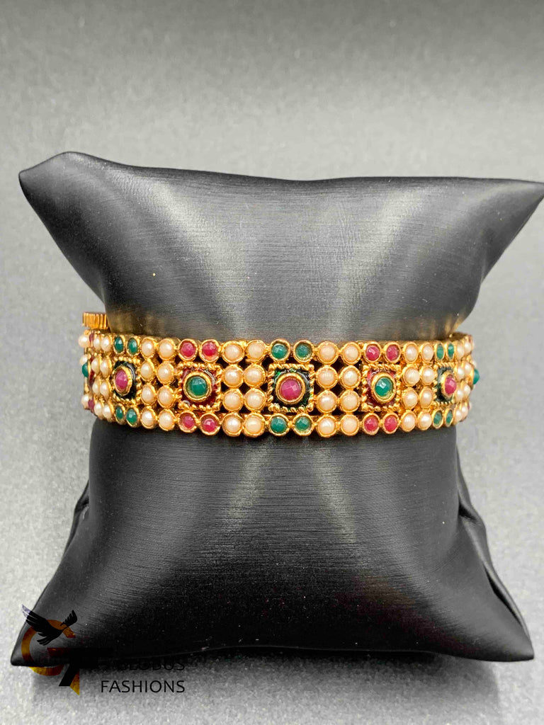 Pearls with multicolor Stones screw type single bangle