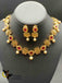 Uncut cz stones with ruby and pearls elegant necklace with matching earrings
