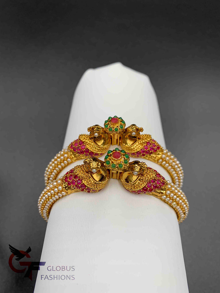 Peacock design Multicolor Stones with Pearls elegant Bangles