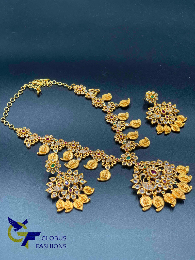 Lakshmi print mango design multicolor stones traditional necklace set