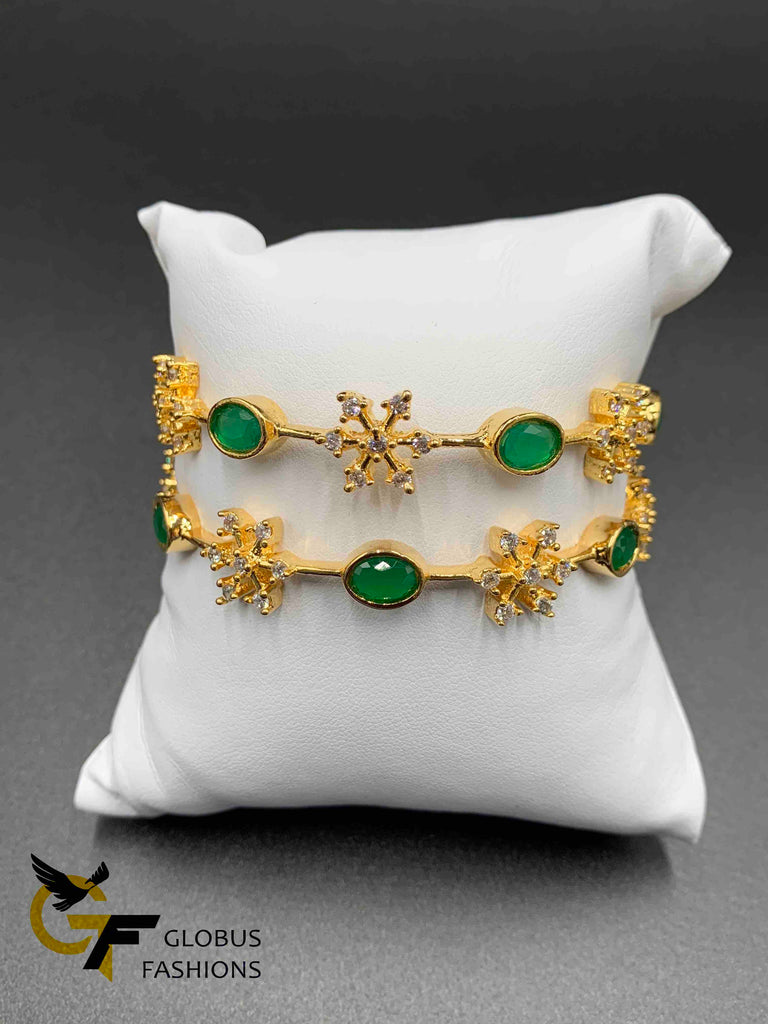 Diamond design Ruby & Emerald Stones with cz Stones set of two bangles