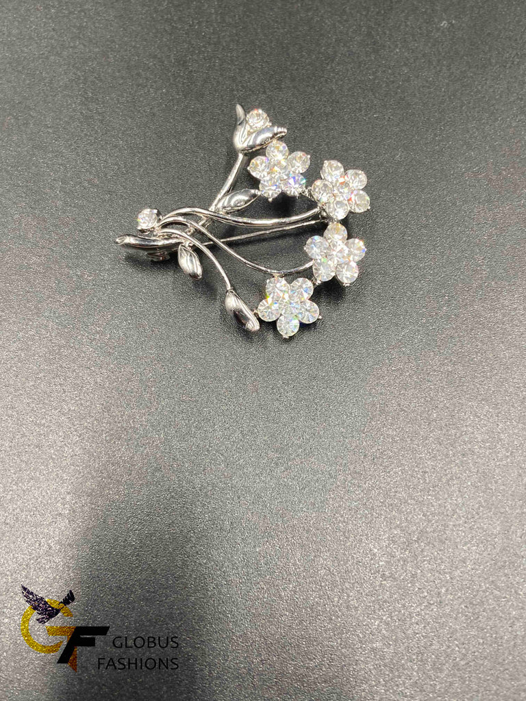 Silver bouquet design cz stones saree pin/ brooch