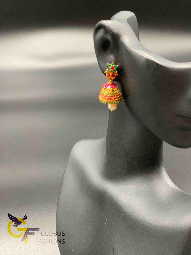 Ruby atones and emerald stones traditional look jumka earrings