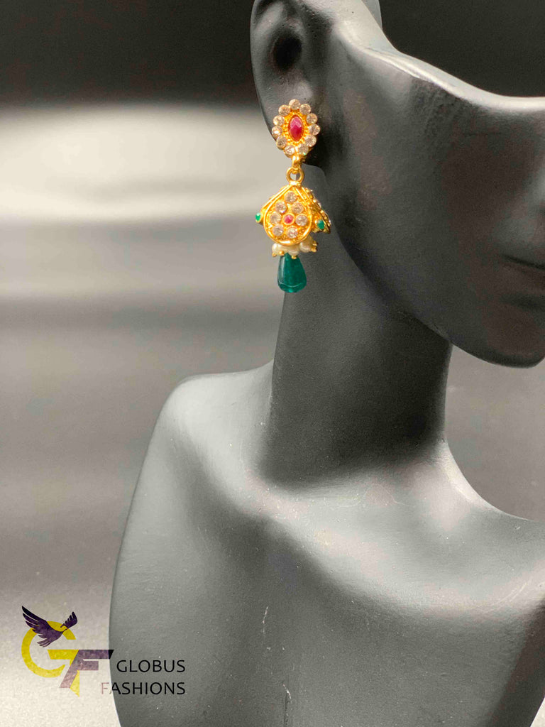 Multicolor stones traditional look small jumka earrings