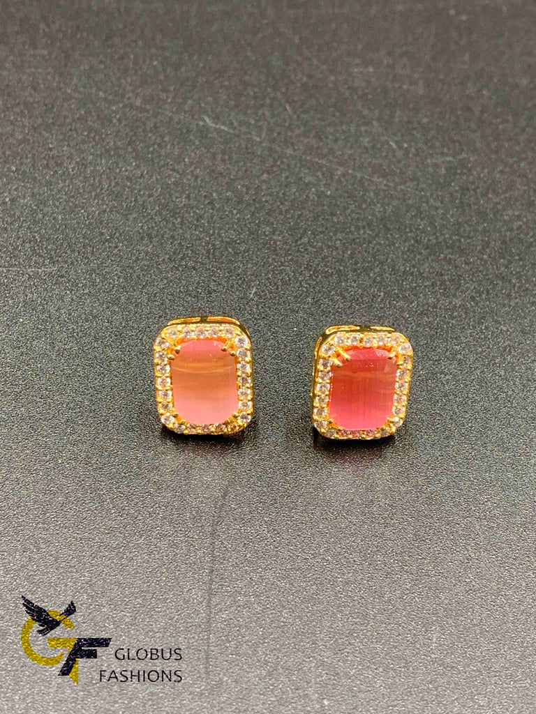 Beautiful square shape single stones with cz stones earrings