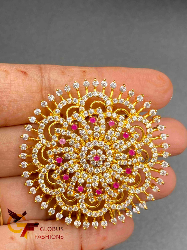 Beautiful CZ stones and rubies round shape big size hair clip