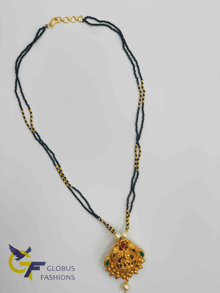 Beautiful and traditional look Lakshmi print pendant with black beads chain