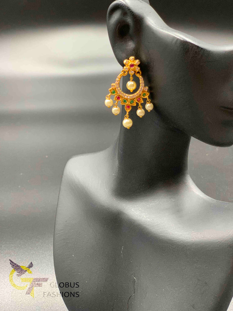 Multicolor stones with pearls chandbali earrings