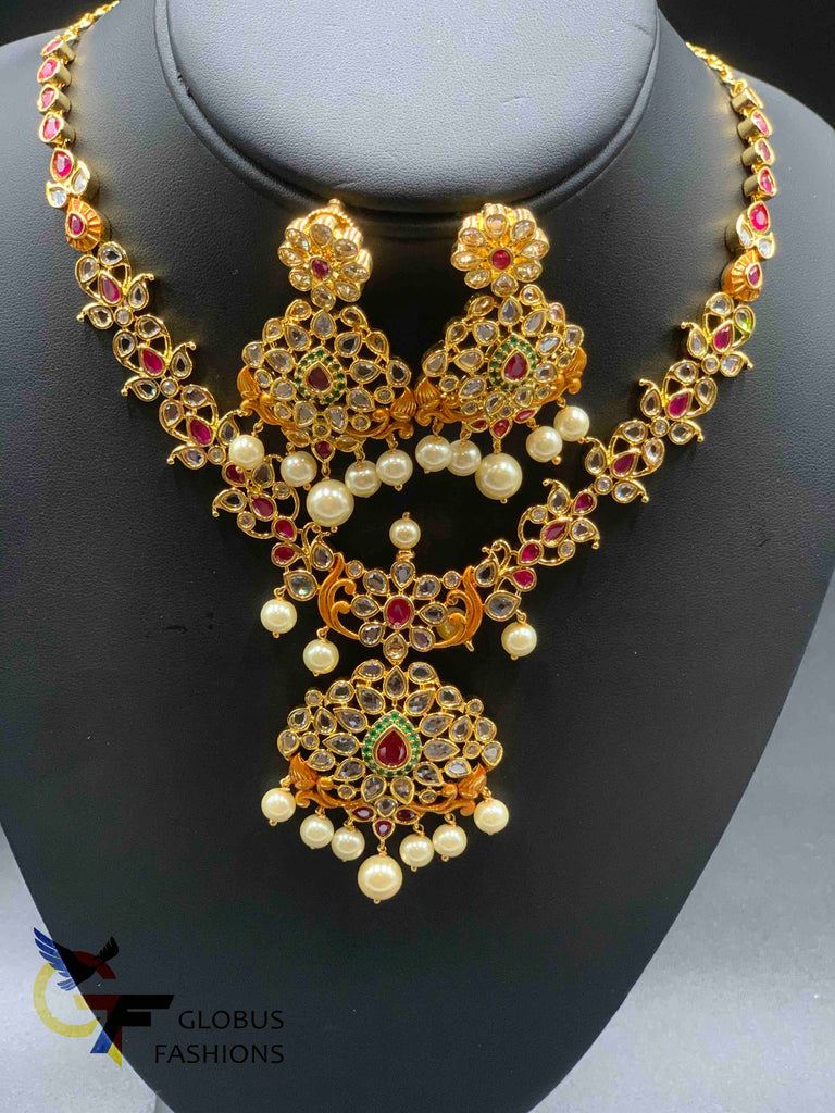 Uncut ca stones with multicolor stones necklace set