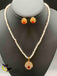 Cute ovel shaped semi precious pearls with cz stones pendant and earrings