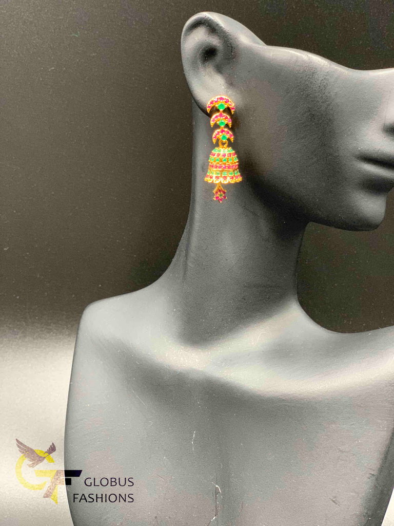 Multicolor stones simple jumka earrings