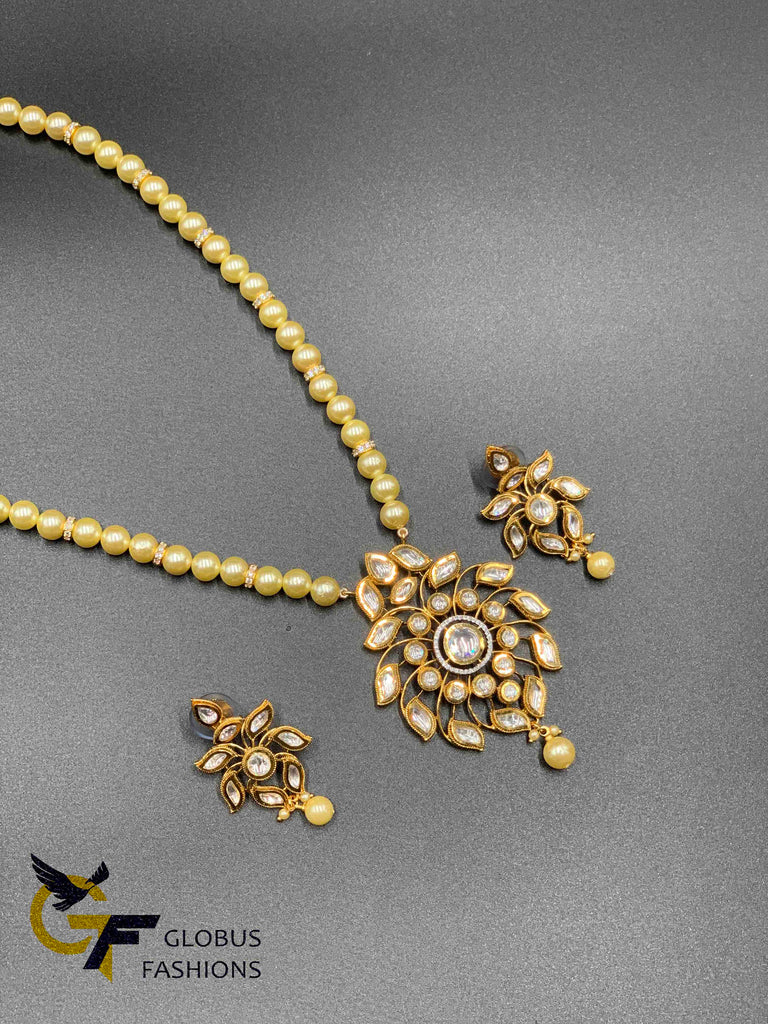 Natural and real pearls chain with real Kundan stones necklace set