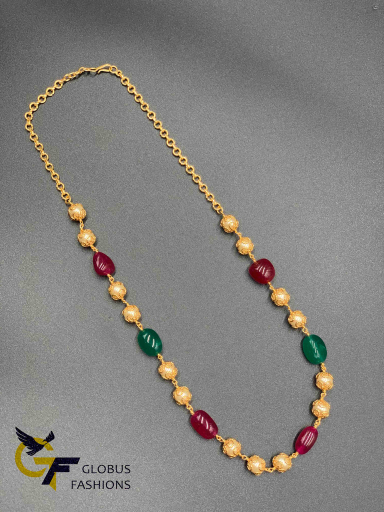 Multicolor stones with pearls single line chain