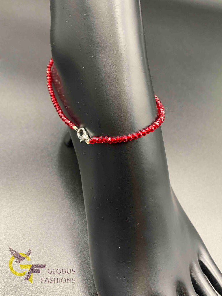 Blood red crystal beads single anklet