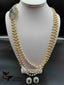 Long three line pearls chain with CZ stones side locket and earrings