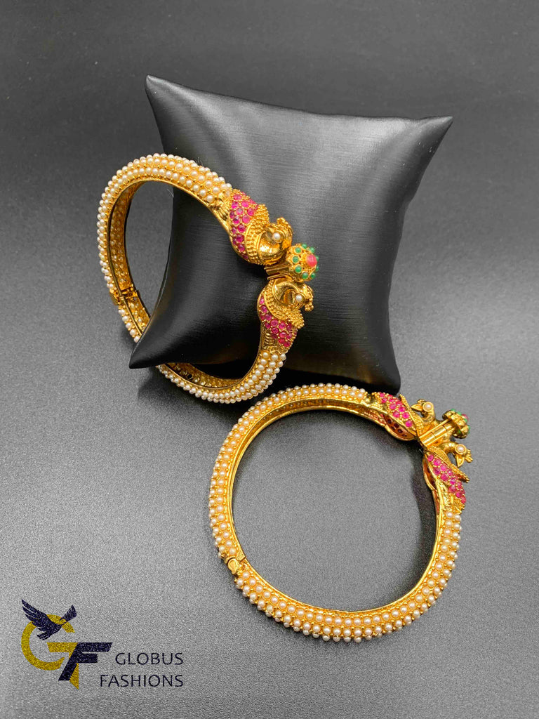 Peacock design Multicolor Stones with Pearls elegant Bangles
