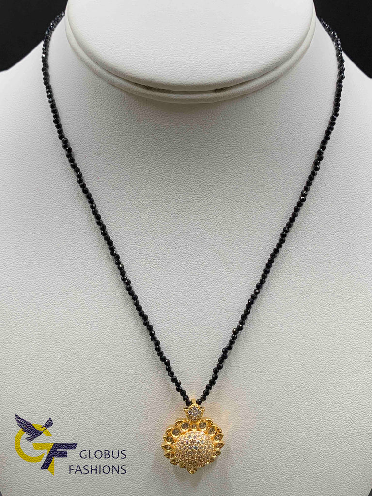 Cz Stones pendant with single line black Diamond beads chain