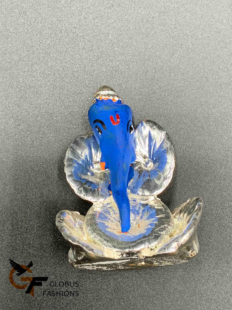 Blue enamel Paint with silver contemporary ganesh idol