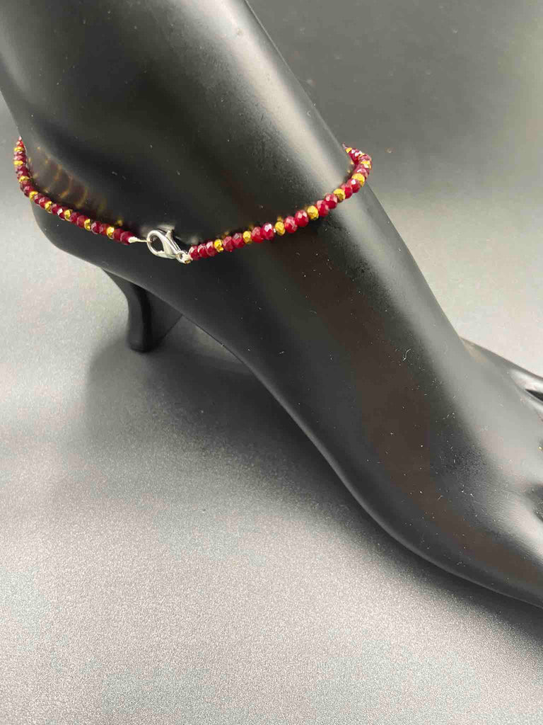 Maroon with gold beads single anklet