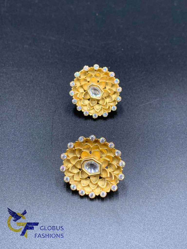 Big size flower design cz stones with kundan earrings