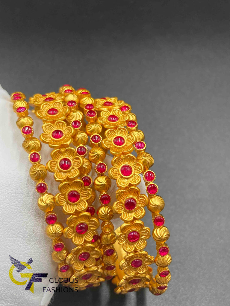 Flower design with ruby stones bangles