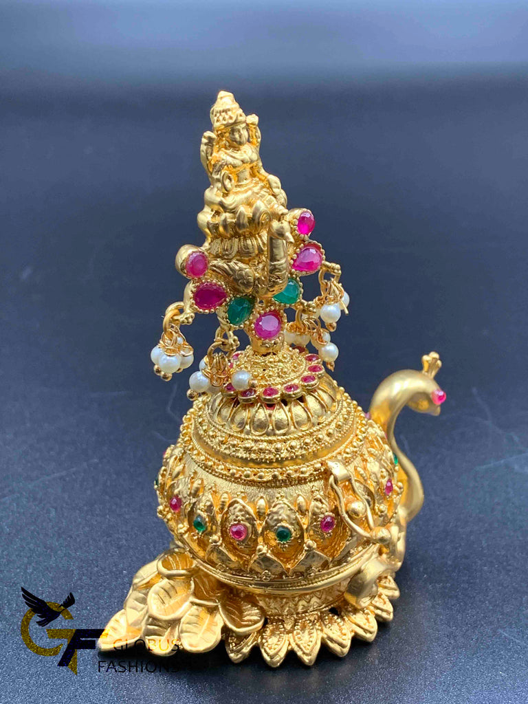 Multicolor Stones with Pearls Lakshmi & peacock design Kumkum and Turmeric box