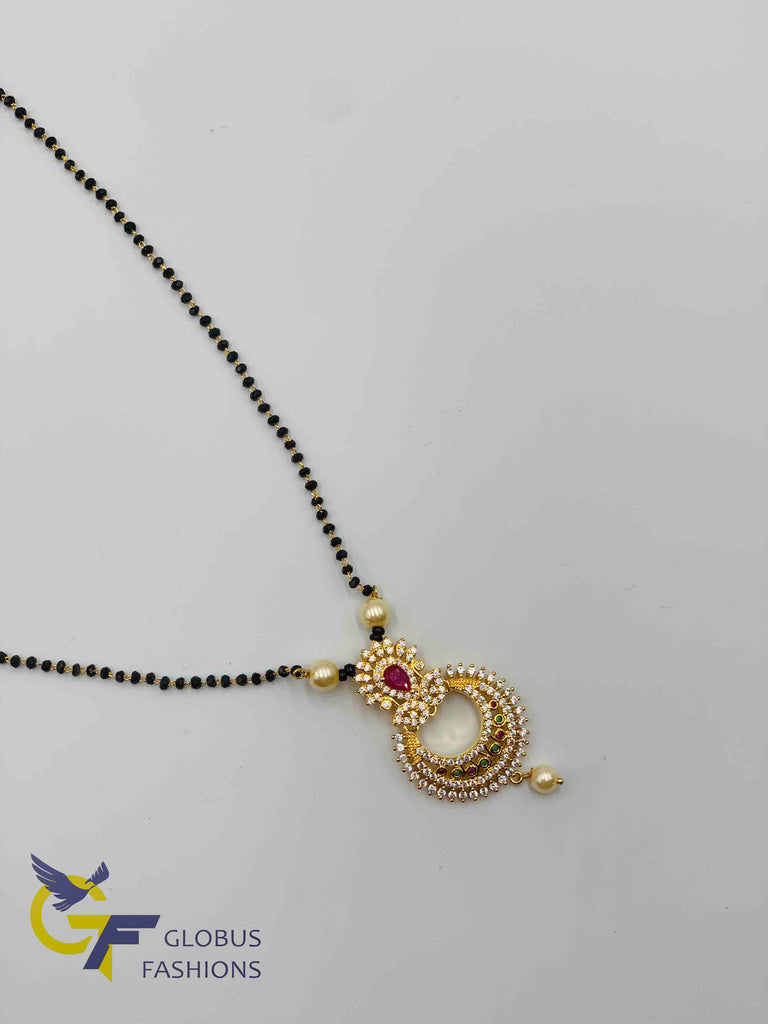 Elegant design multicolor stones pendant with a single line black diamond beads gold chain
