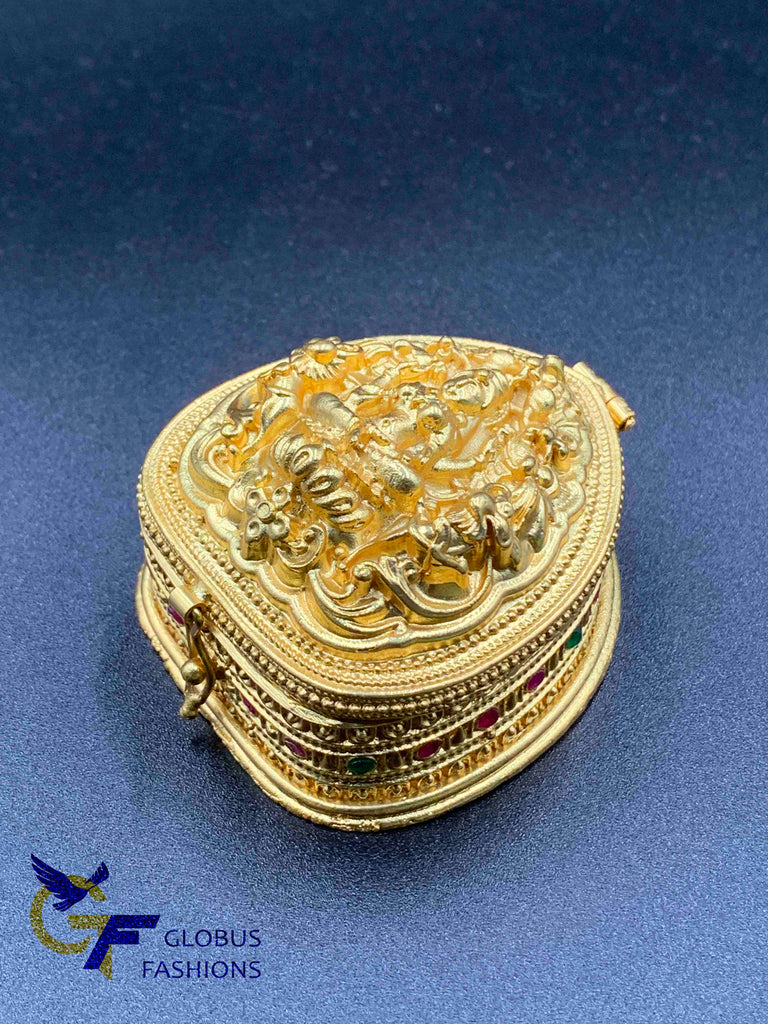 Heart shape lakshmi print gold kumkum box Handmade item