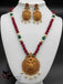 Pure ruby beads with traditional antique pendant and earrings set
